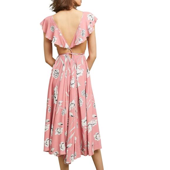 Anthropologie Yumi Kim Darby Wrap Midi Dress Rose Duet Bouquet Pink Floral - Picture 3 of 11